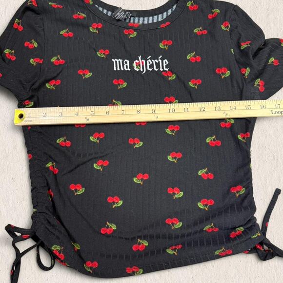 Y2K Rue21 Cherry Print “Ma Chérie” Ruched Long Sleeve Top Size M Grunge Punk‎ - Picture 7 of 8